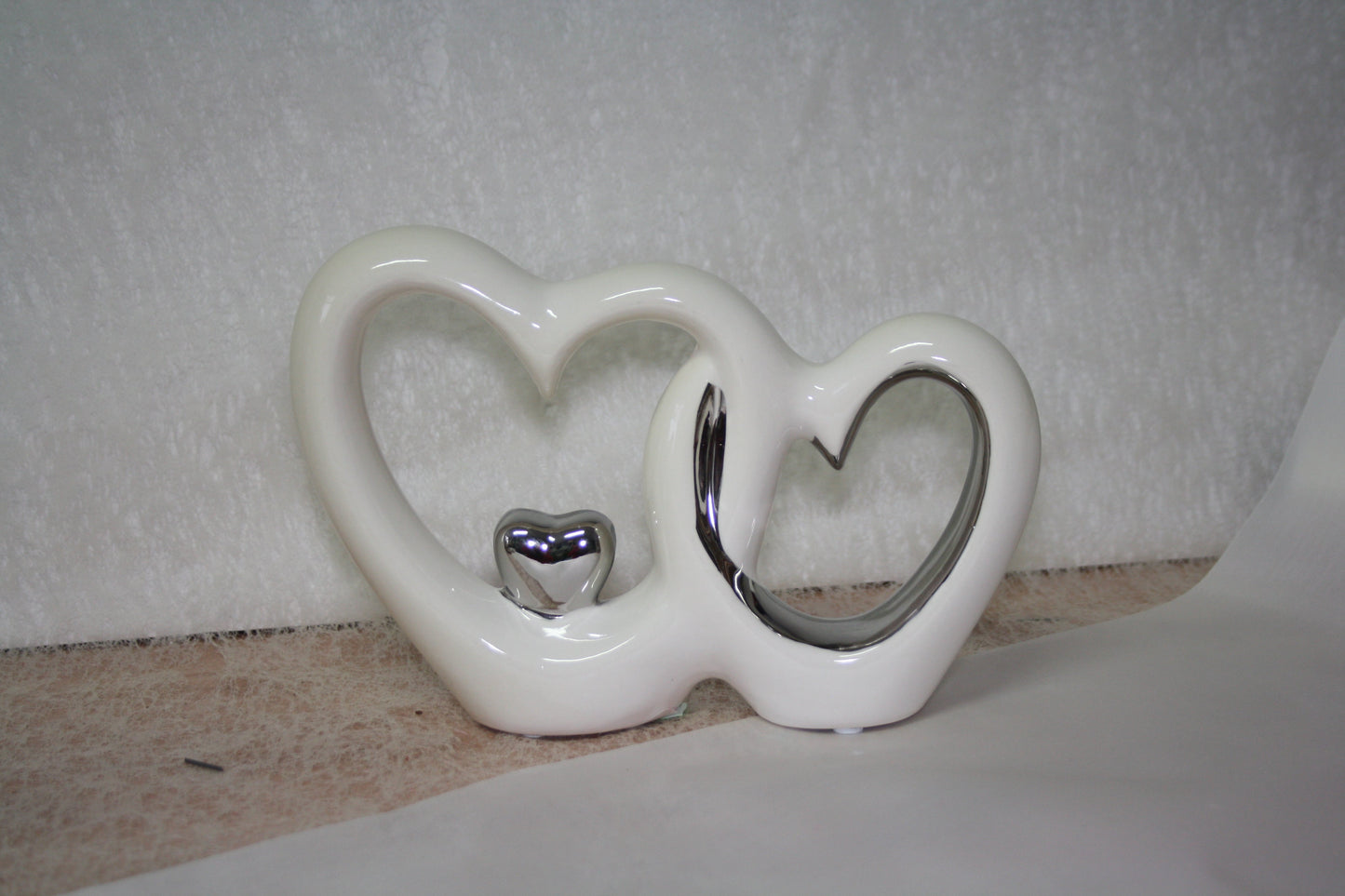 Doppleherz weiss silber 13x 19cm
