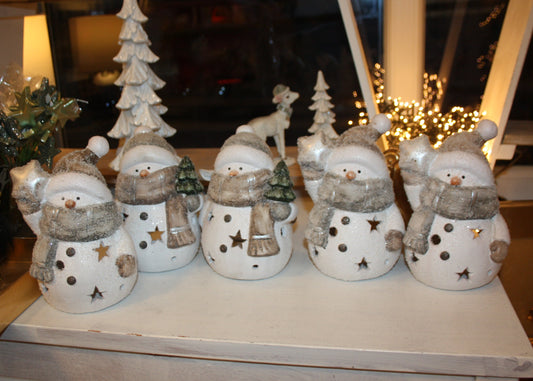 8054 Schneemann cremegold Windlicht