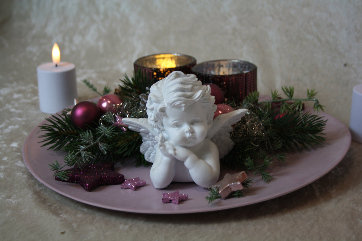 80702 Teller mit Windlicht altrosa mit Lila weihnachten