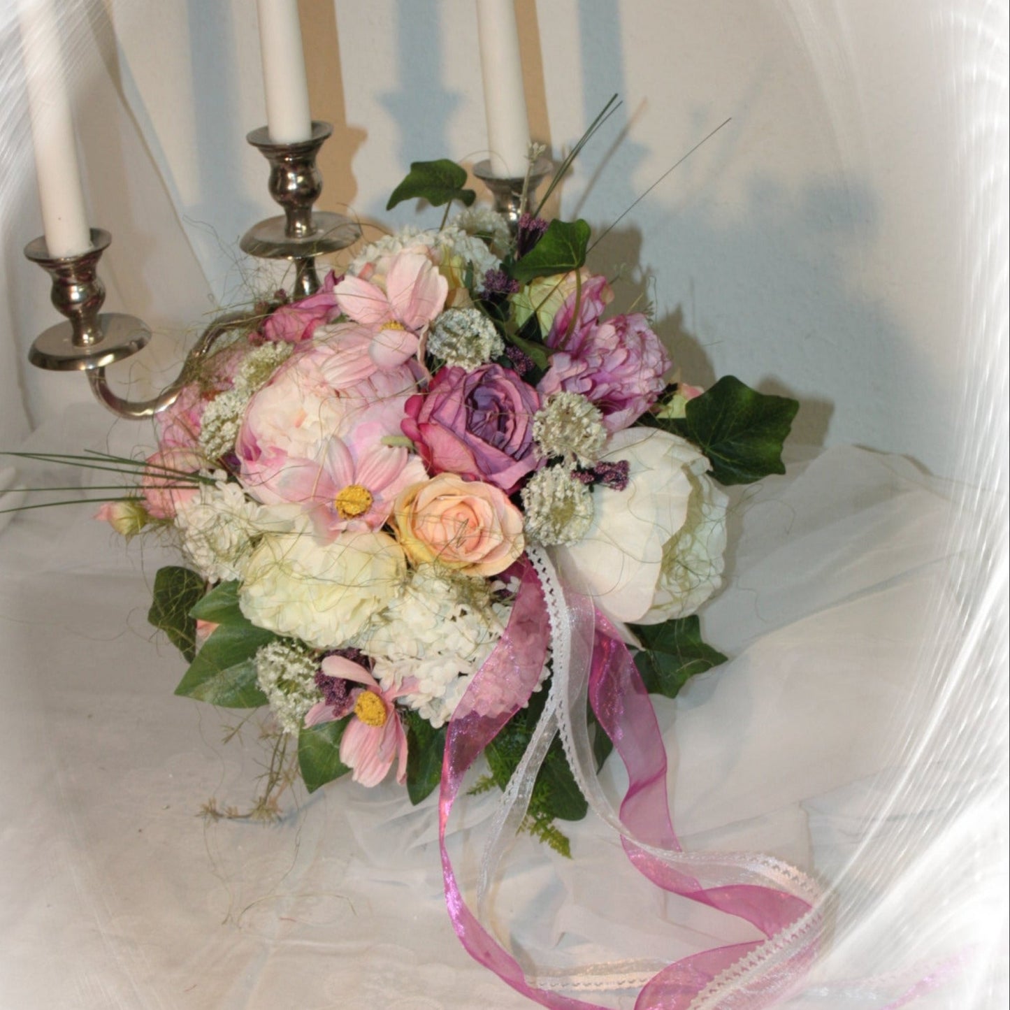 1002 Ramo de novia peonías verano rosa