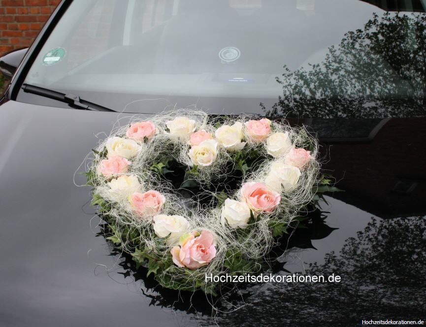 Autoherz offen Rosen im Sisalbett zweifarbig