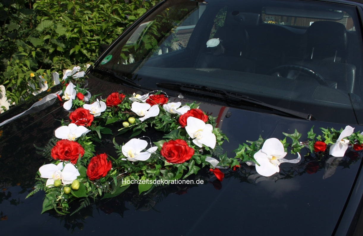 Autoherz Orchideen und Rosen