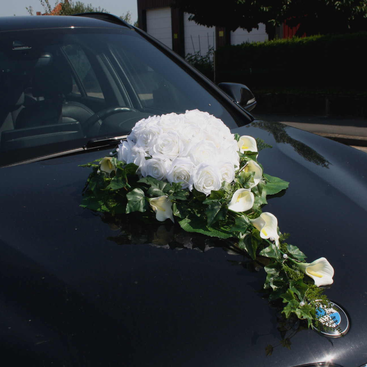 Autoherz mit Callas und Rosen gross weiss