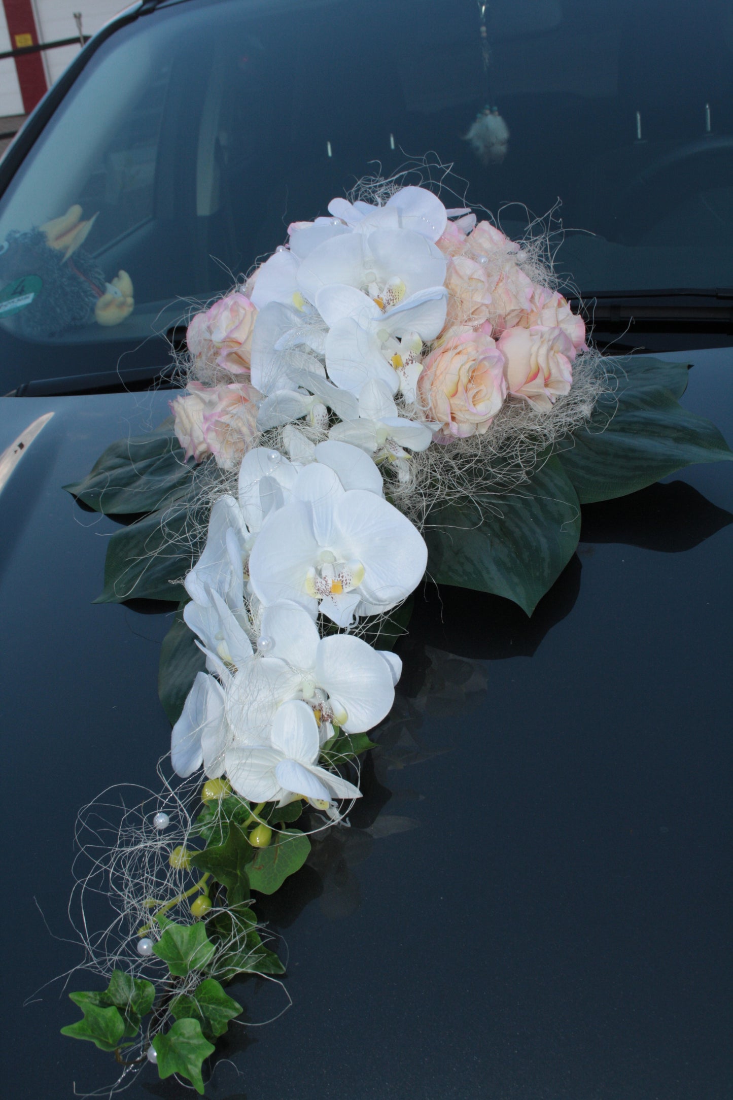 Autoschmuck Rosen mit Orchideen vintage rosa