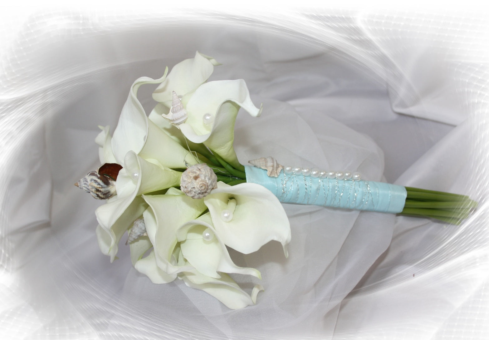 10911 Callastrauß Muscheln Sommerhochzeit