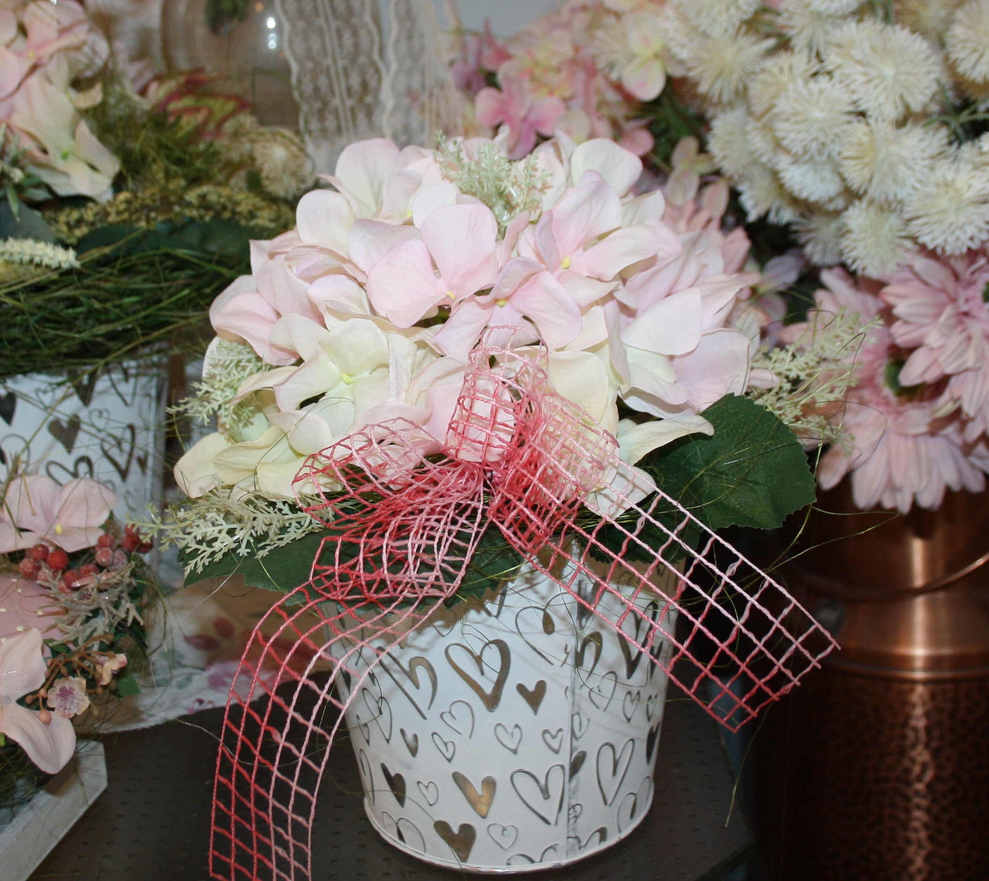 Dekorierter Topf Hortensien rosa