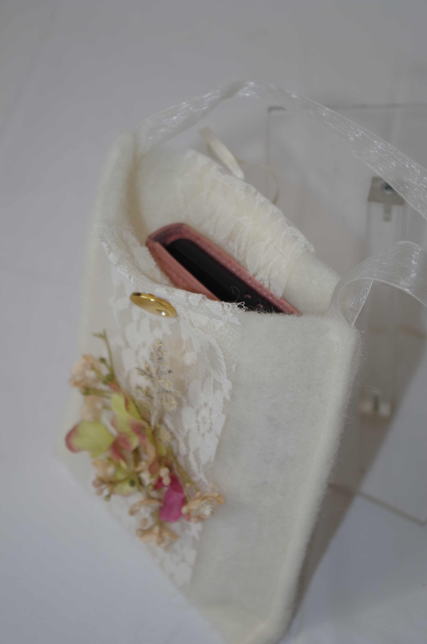 Minitasche Wollvlies mit Spitze boho