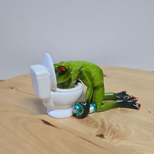 Frosch vor Toilette