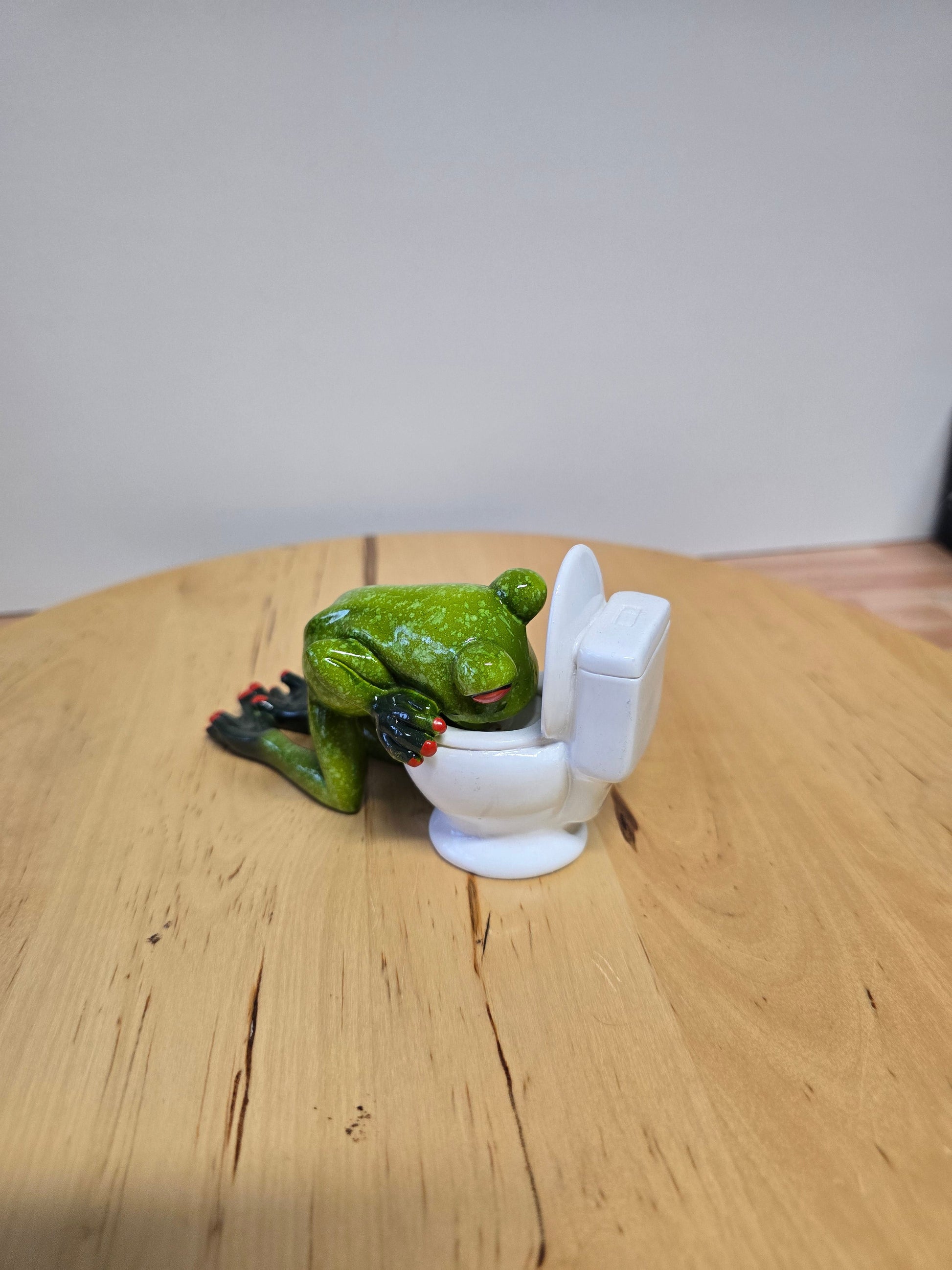 Frosch vor Toilette