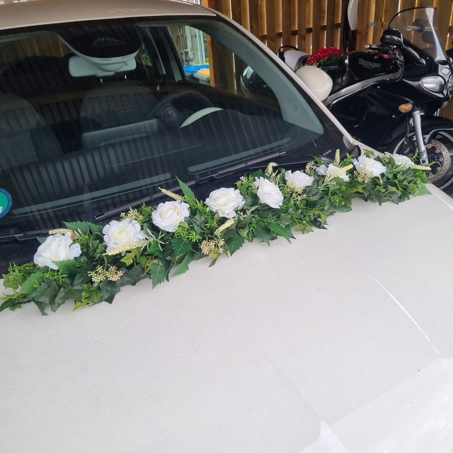 Autogirlande Hochzeit Rosen mit Amaranthus