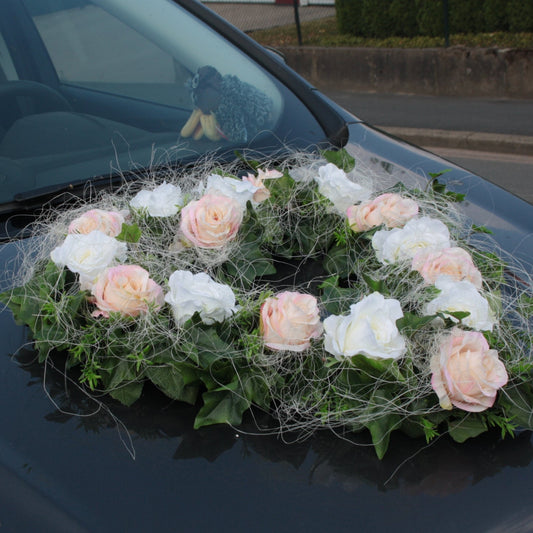 Autoherz offen Rosen im Sisalbett zweifarbig