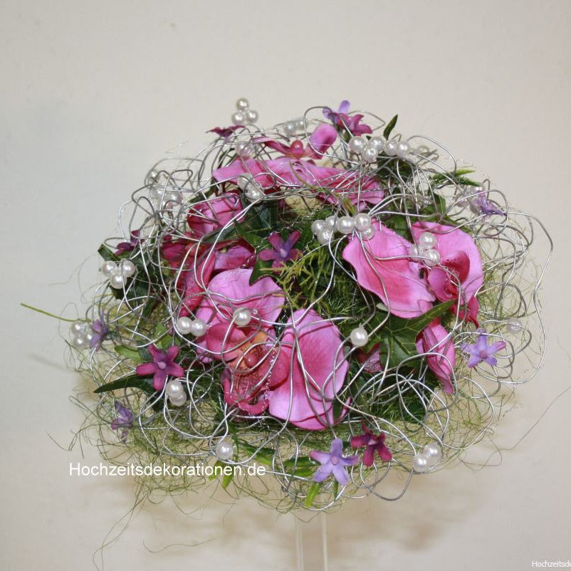 1012 Brautstrauss Silberdraht pink