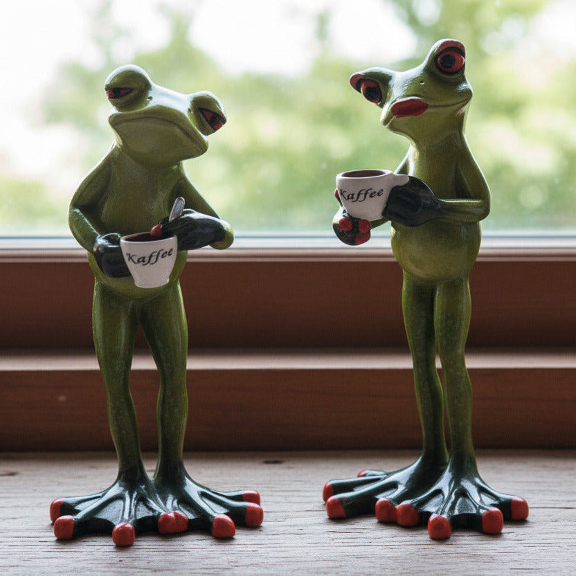 frecher Frosch 1.Kaffee 2 süße Frösche mit Kaffeetasse