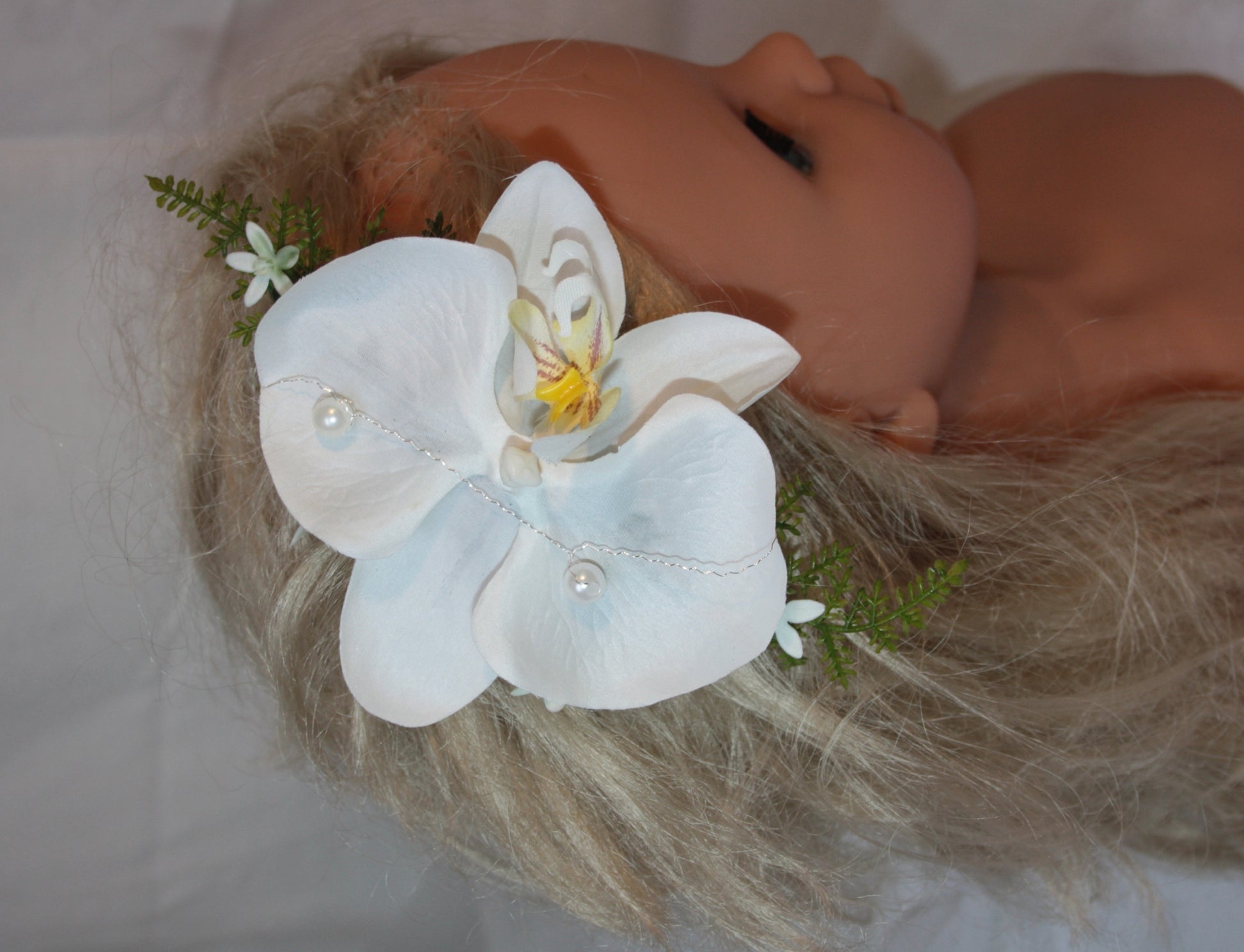 Haarkamm Orchidee mit Perlen