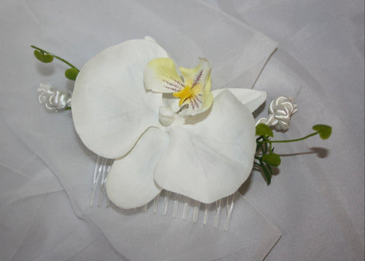 #4007 Haarkamm Orchidee mit Perlen