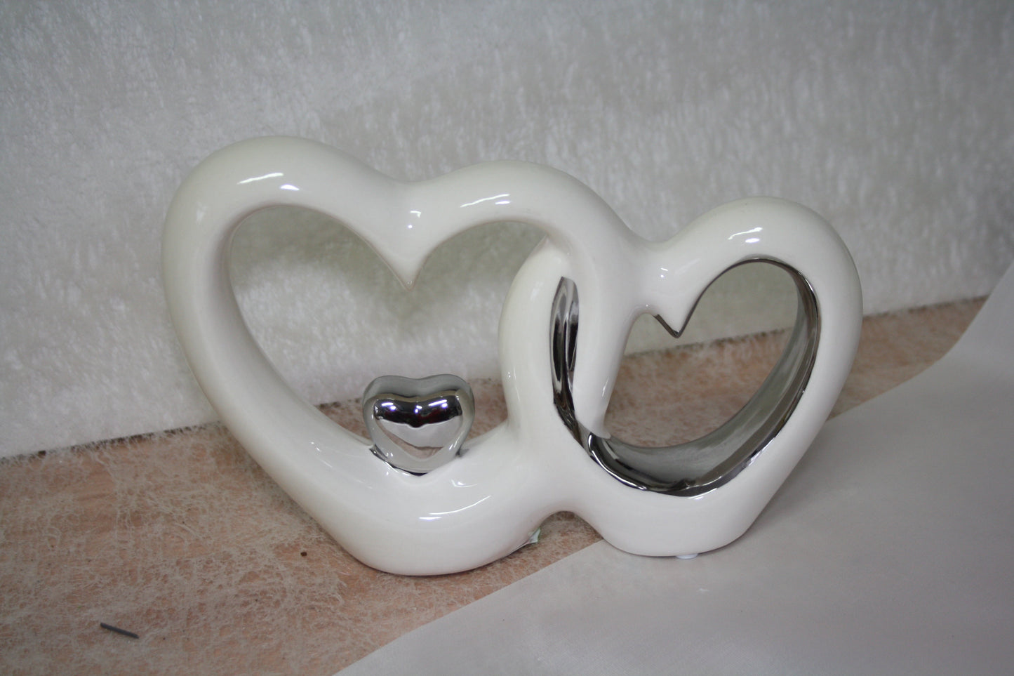 Doppleherz weiss silber 13x 19cm