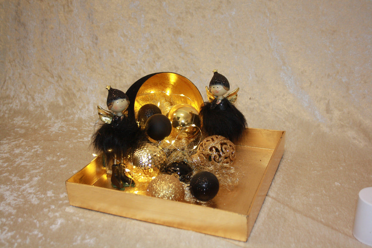 80581 Tablett Advent gold und schwarz mit LED Weihachten EINZELSTÜCK