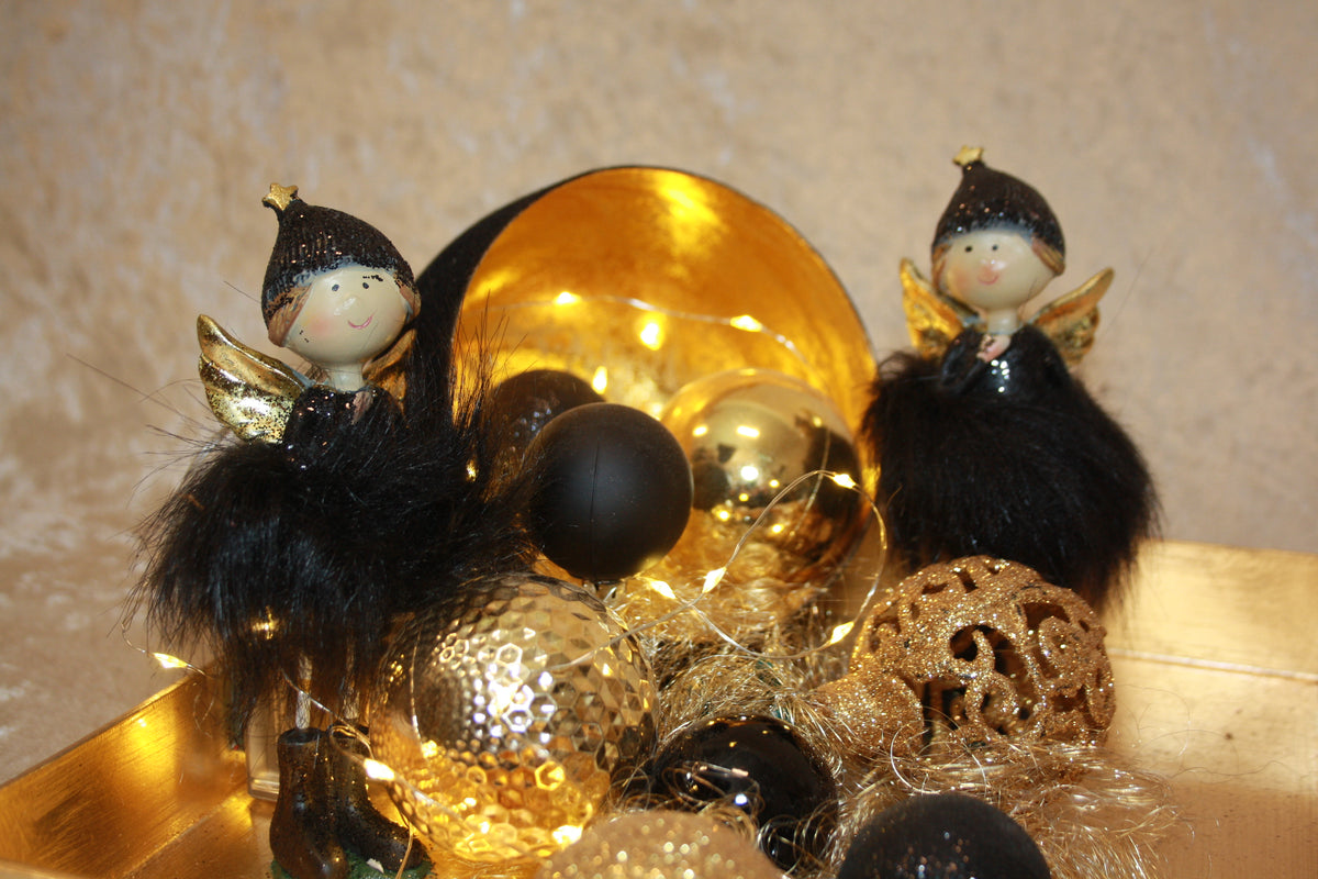 80581 Tablett Advent gold und schwarz mit LED Weihachten EINZELSTÜCK