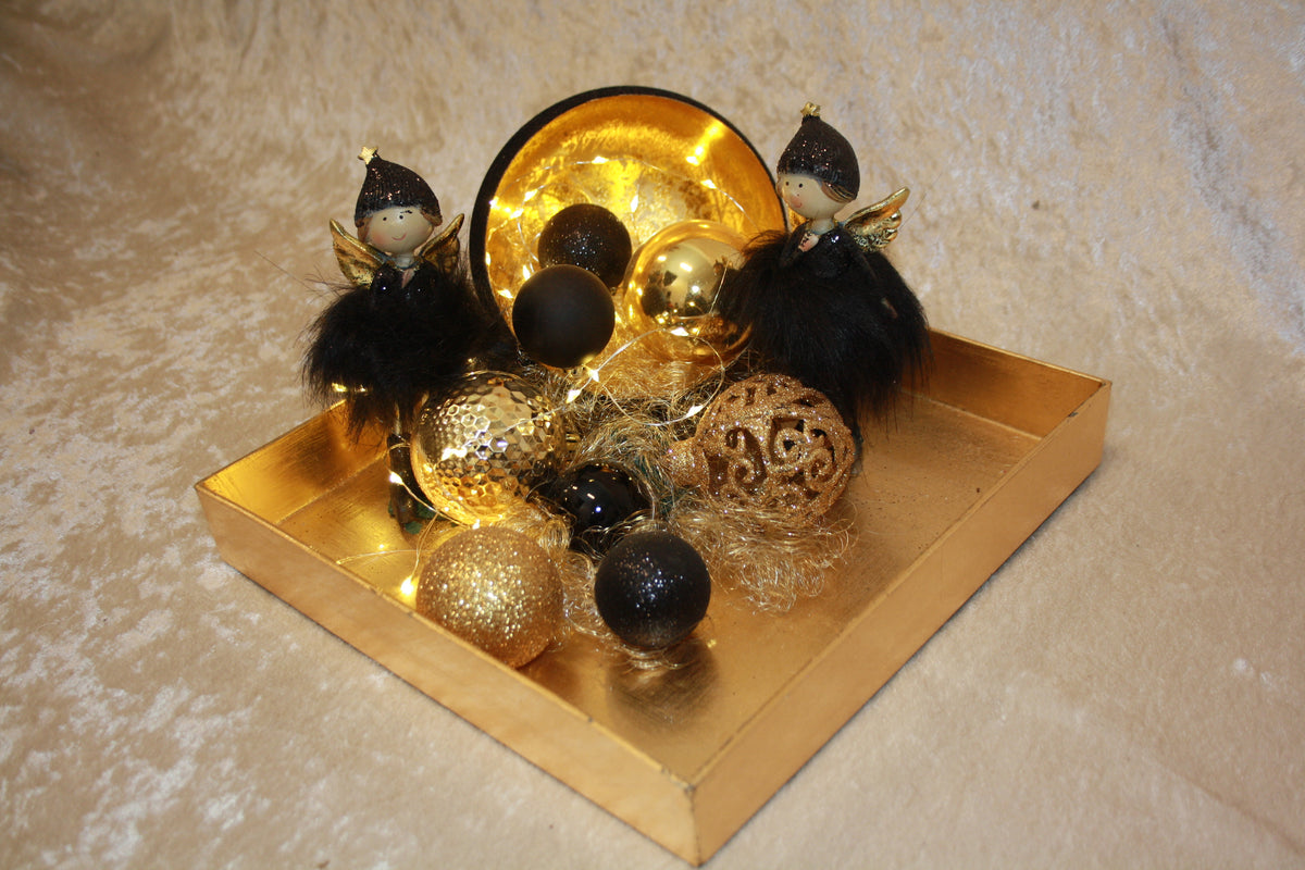80581 Tablett Advent gold und schwarz mit LED Weihachten EINZELSTÜCK