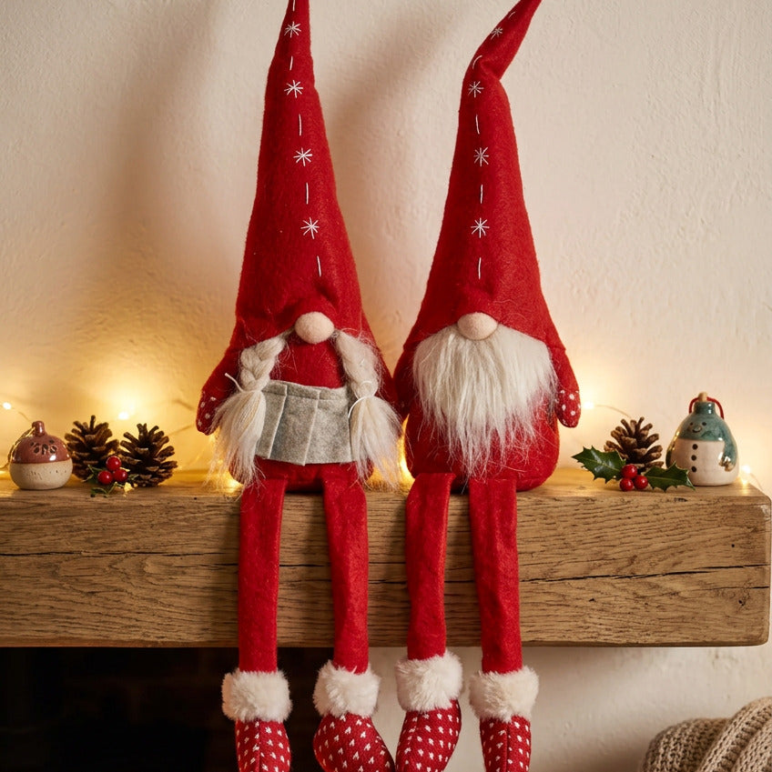 8092-7124 Weihnachtswichtel Paar mit Schlenkerbeinen Kantenhocker