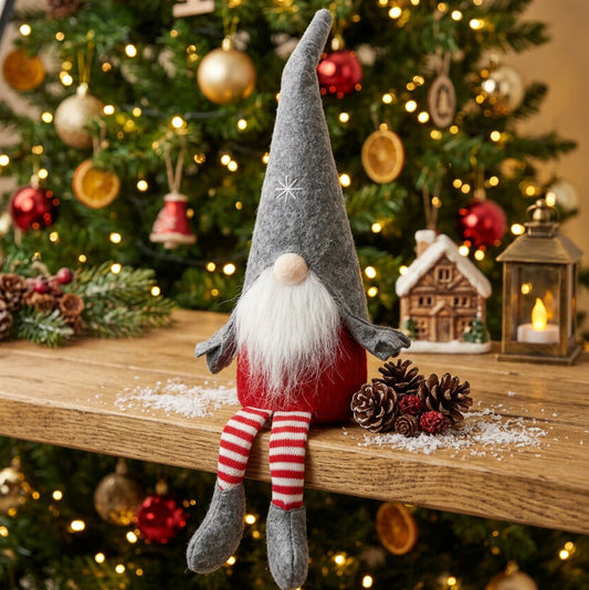 8092-4106 Weihnachtswichtel grau rot weiss Kantenhocker