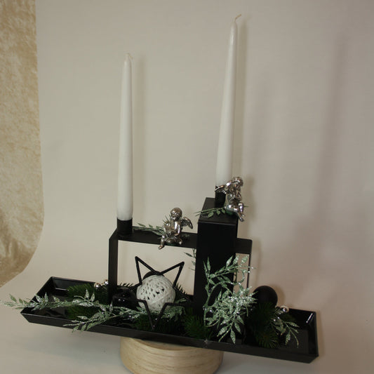80471 Teller Weihnachten modern  in schwarz weiss silber dekoriert