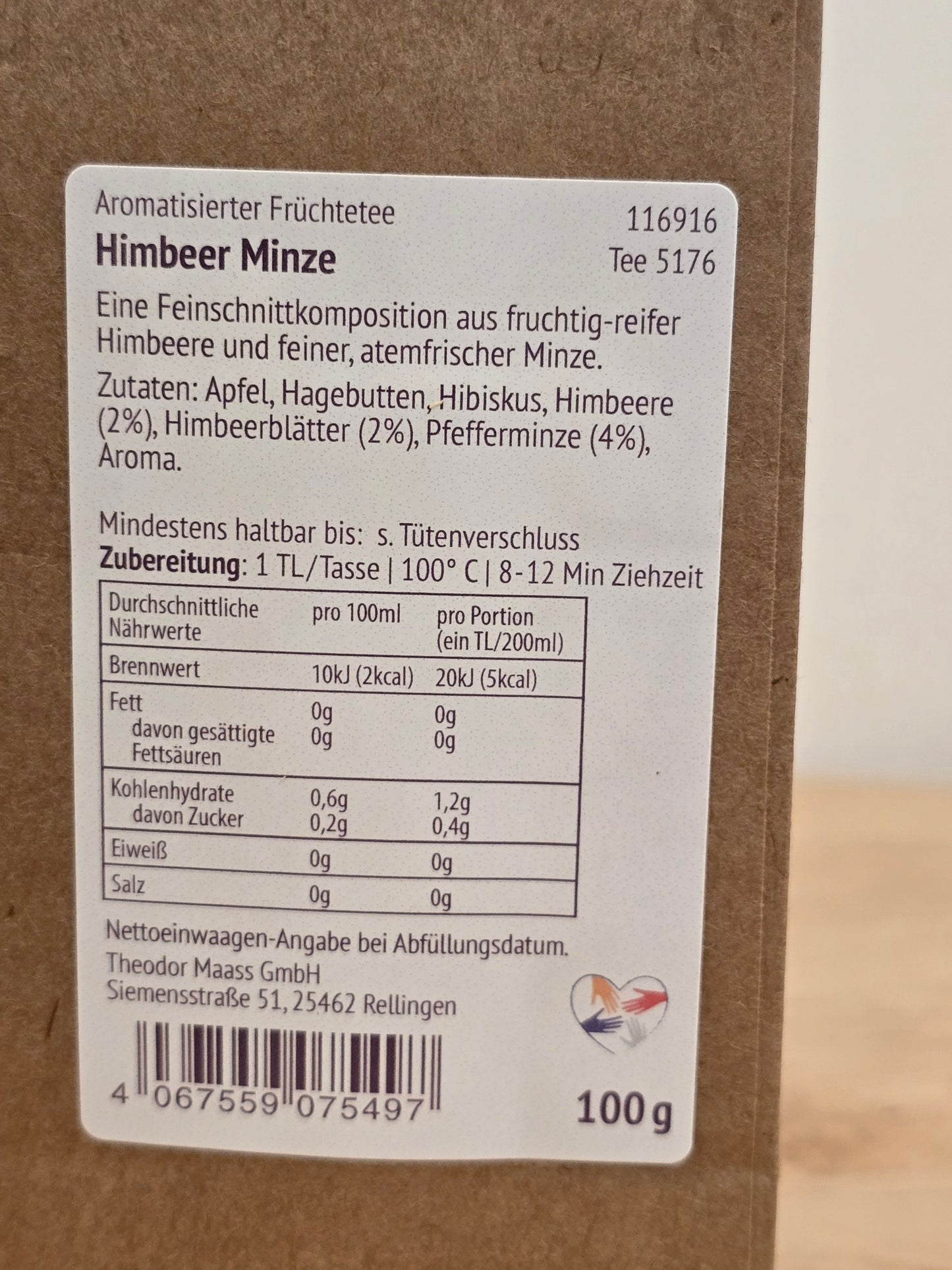 Früchtetee Himbeer-Minze aromatischer Sommertee 100gr