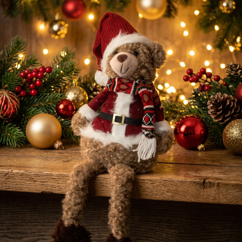 80411 Kuscheteddy in bordeaux Weihnachten Kantenhocker