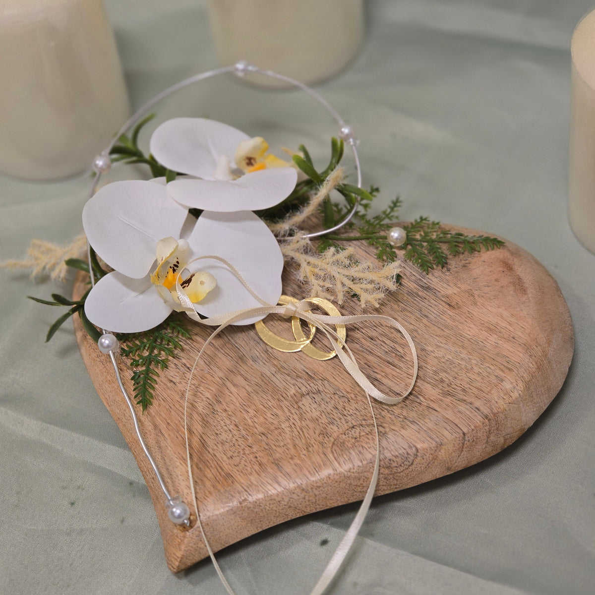 20271 Ringherz Mango mit Orchideen Und Perlendraht sehr edel