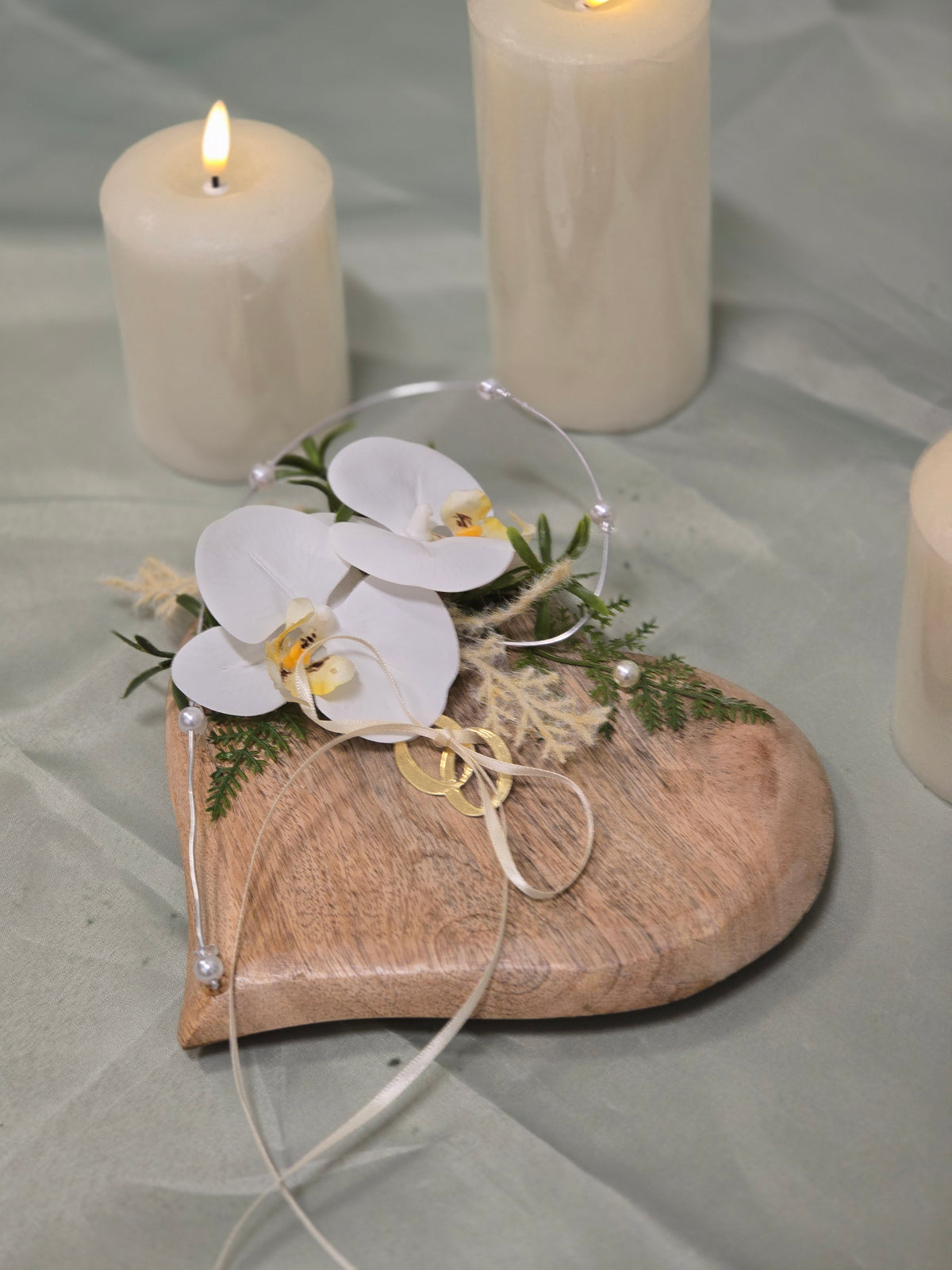 20271 Ringherz Mango mit Orchideen Und Perlendraht sehr edel