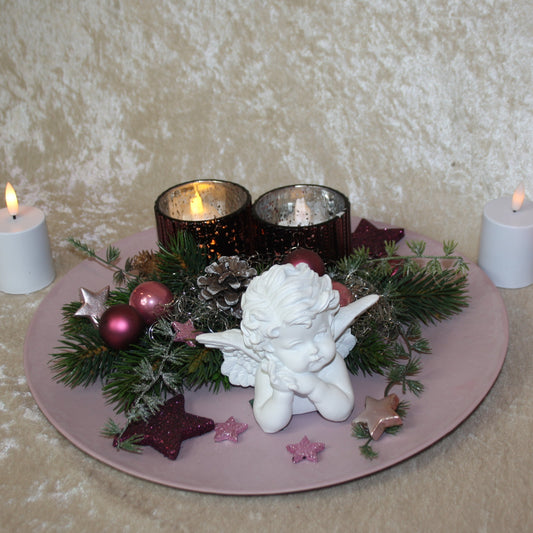 80702 Teller mit Windlicht altrosa mit Lila weihnachten