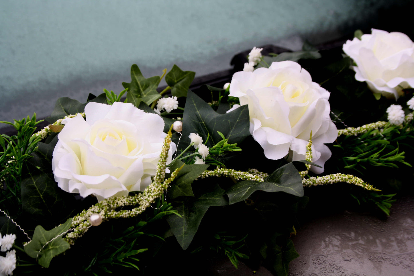Autogirlande Hochzeit Rosen mit Amaranthus