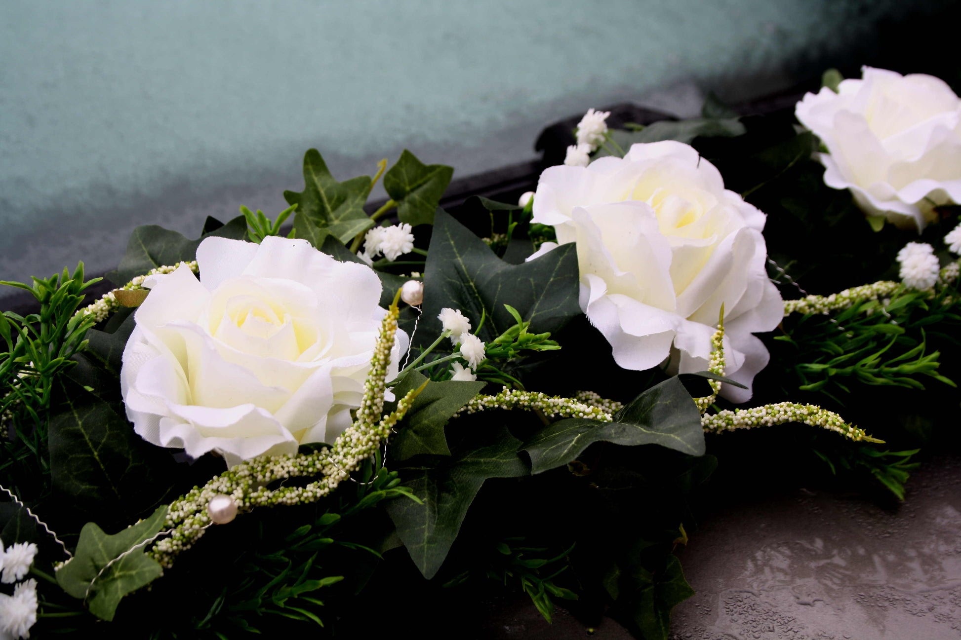 Autogirlande Hochzeit Rosen mit Amaranthus