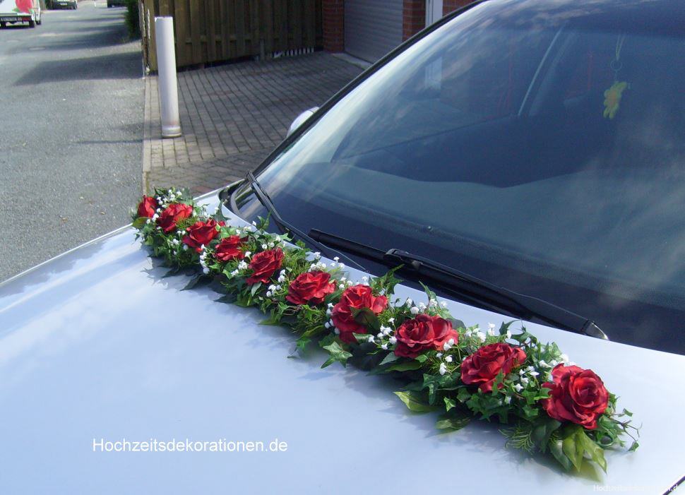 Autogirlande Hochzeit Rosen mit Schleierkraut