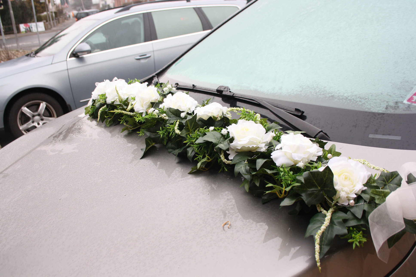 Autogirlande Hochzeit  Rosen mit Amaranthus