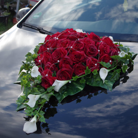 Autoherz mit Callas und Rosen gross rot