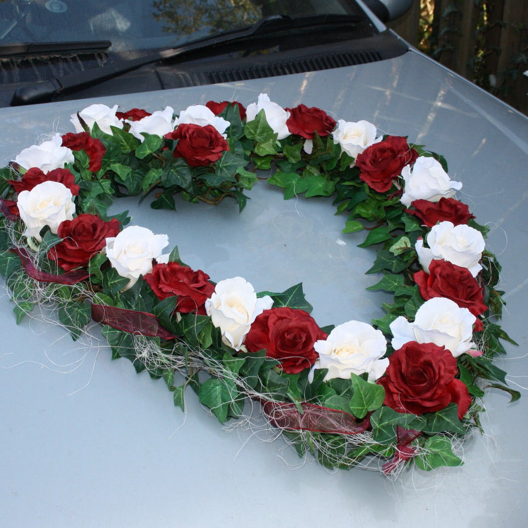 Autoherz offen Rosen im Sisal zweifarbig
