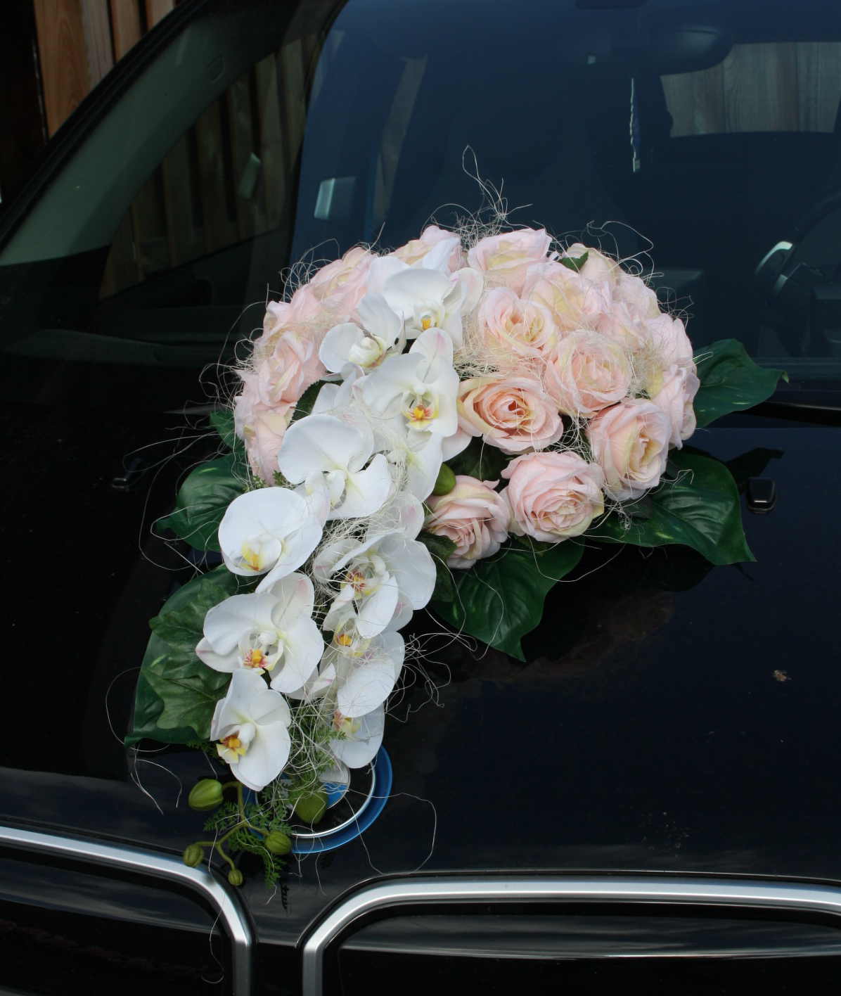 Autodeko Rosen mit Orchideen  rosa boho