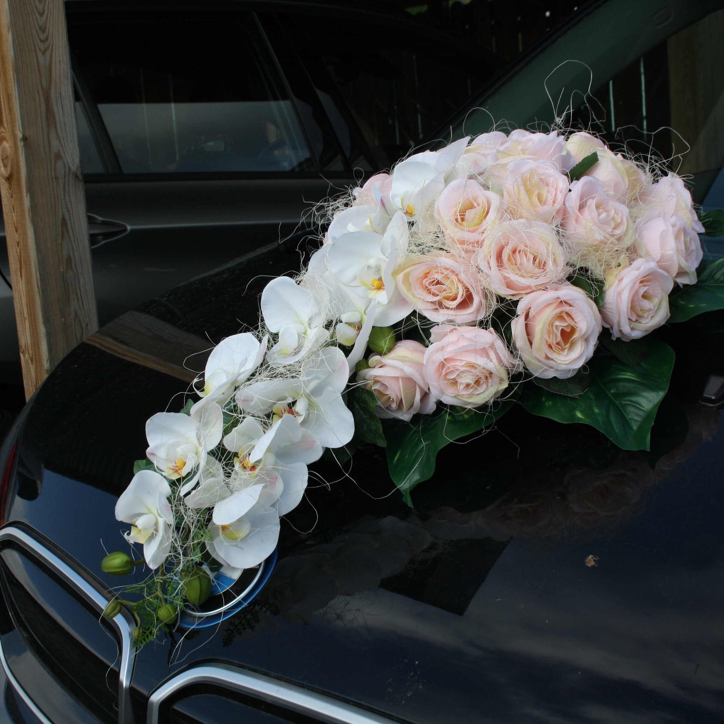 Autodeko Rosen mit Orchideen  rosa boho