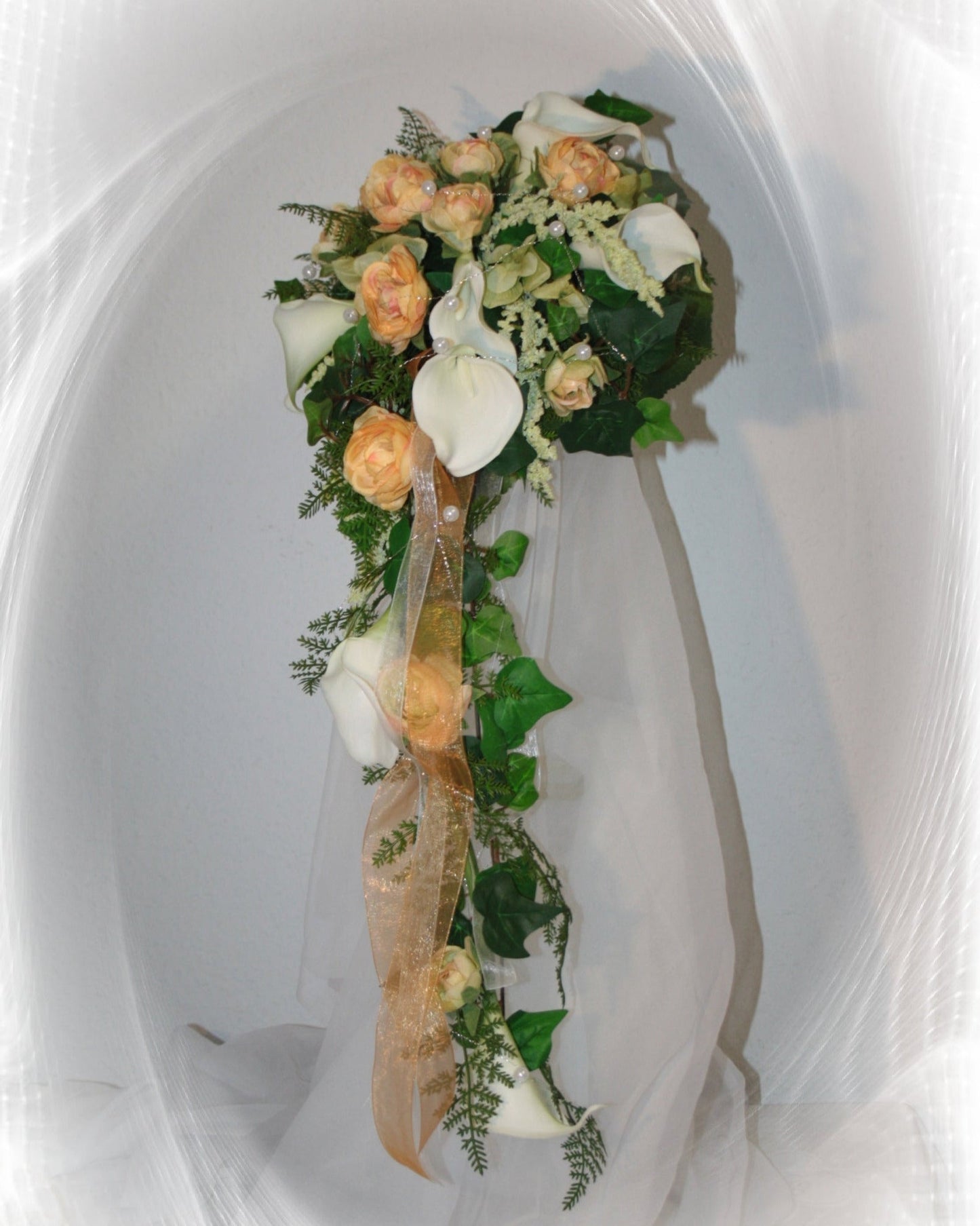 1034 Calla bridal bouquet with small blossoms