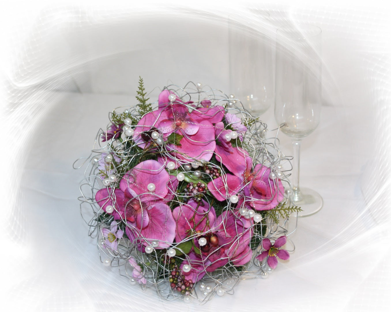 1012 Brautstrauss Silberdraht pink