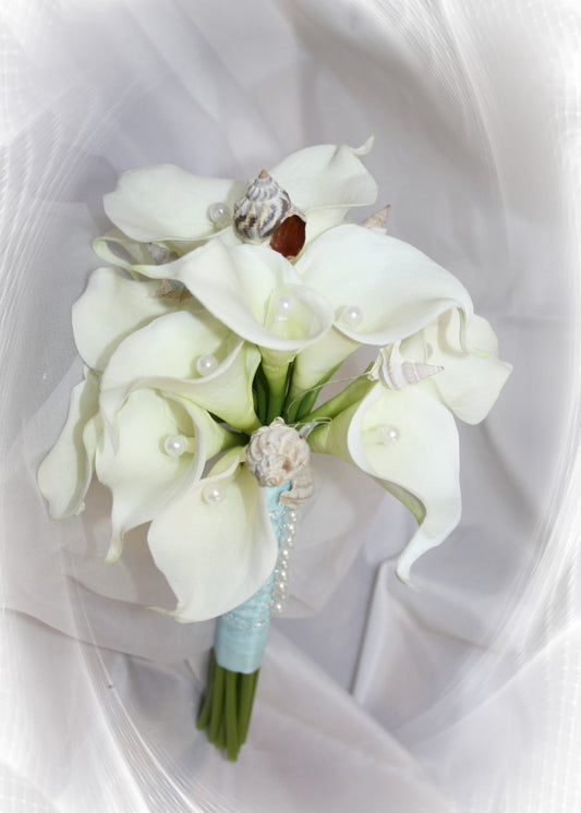 10911 Callastrauß Muscheln Sommerhochzeit