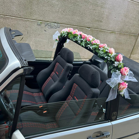 Autogirlande Hochzeit Rosen mit Schleierkraut