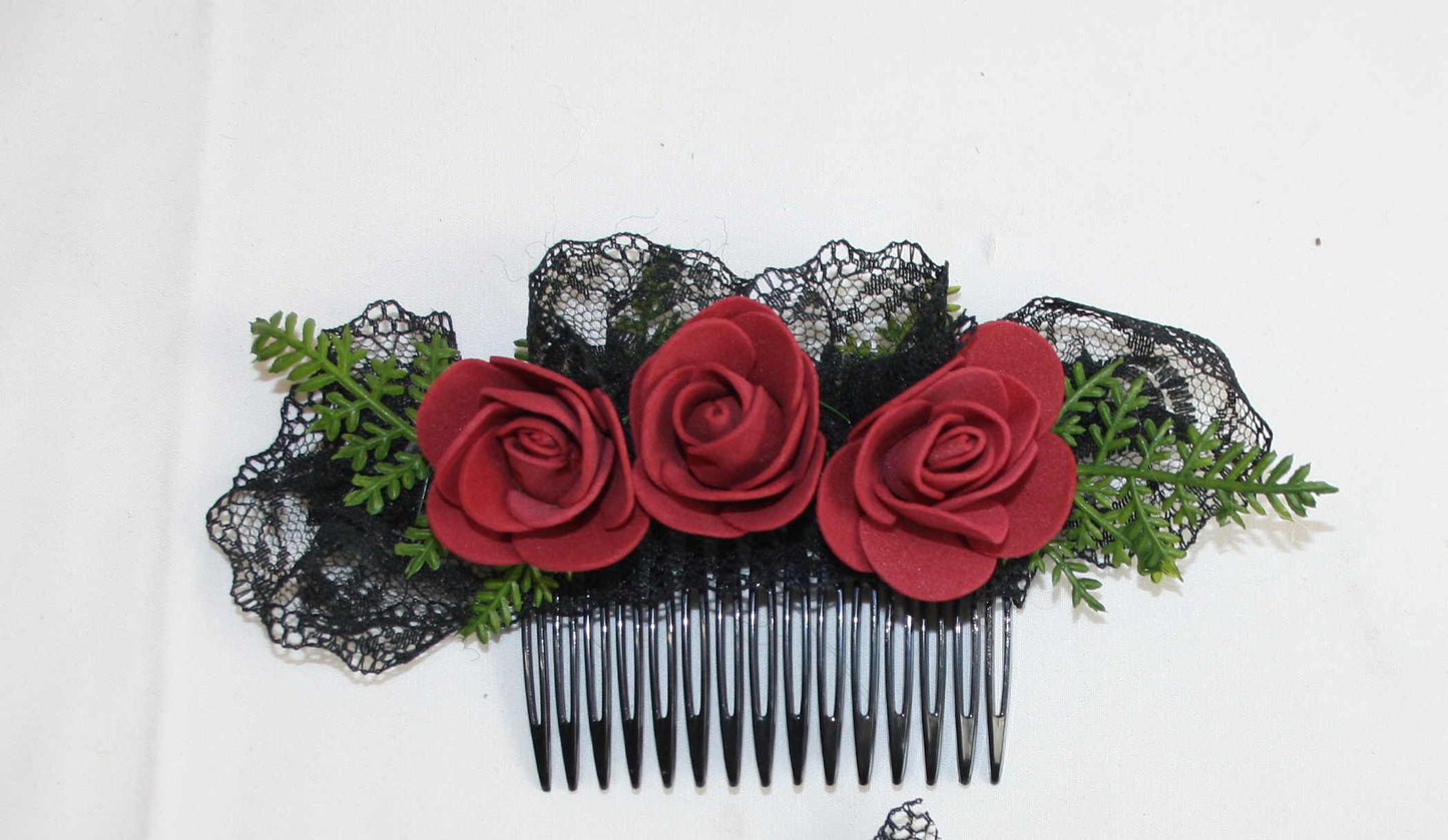 Haarkamm Gothic Rosen bordeaux