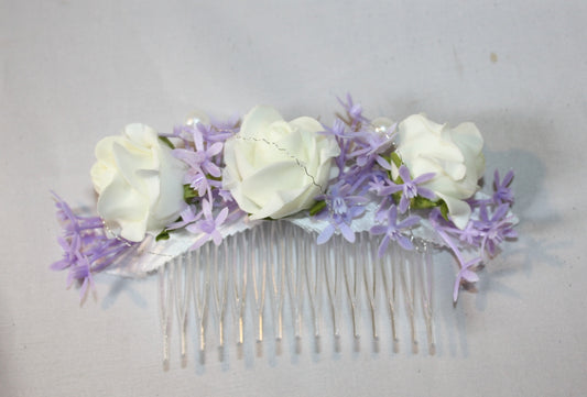 Haarkamm Hochzeit flieder weiss
