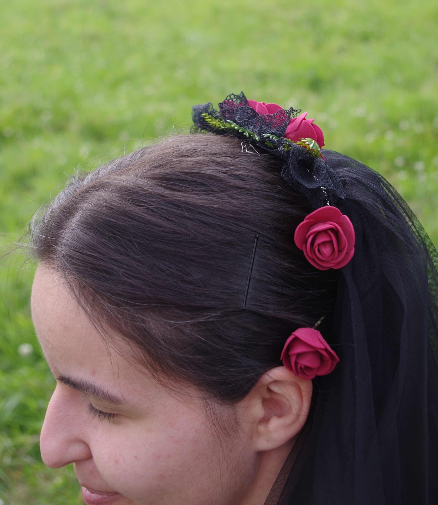 #4017 Haarkamm Gothic Rosen bordeaux