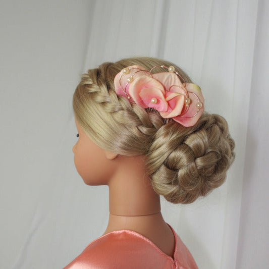 40051 Haarkamm zarte Rosenblüten lachs/apricot mit Draht& Perlen