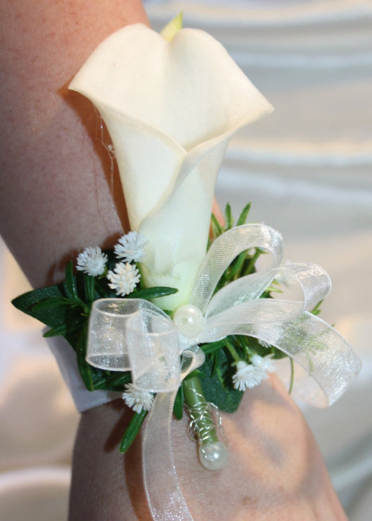 Handgelenkstrauss Calla mit Schleife