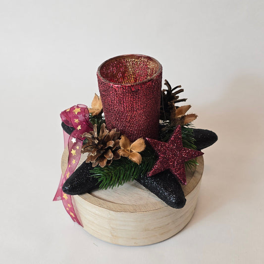 80473 weihnachtsdeko Stern schwarz Glitter mit kleinem Windlicht