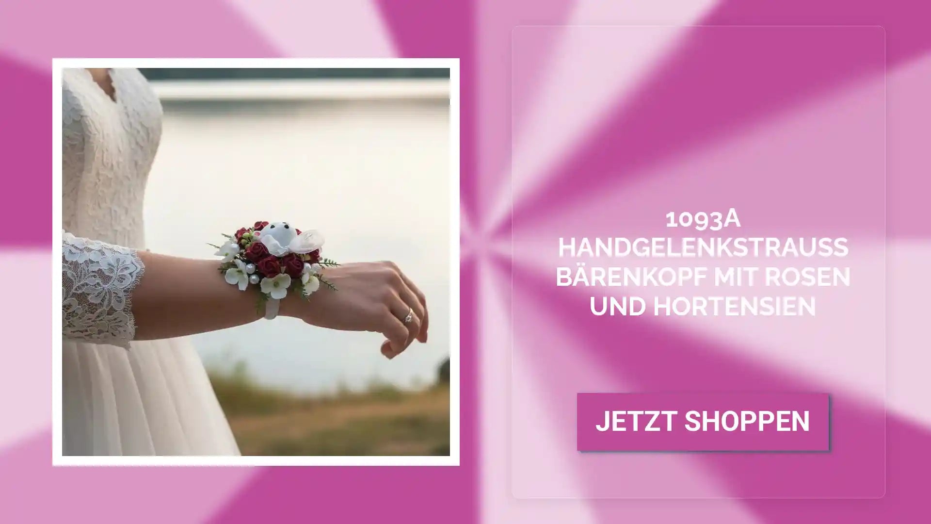1093a Handgelenkstrauss B&auml;renkopf mit Rosen und Hortensien by@Outfy